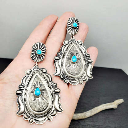 Boho turquoise carved earrings-canovaniajewelry
