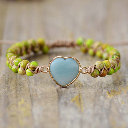 Imperial Stone Peach Heart Double Layer Hand Woven Bracelet-canovaniajewelry