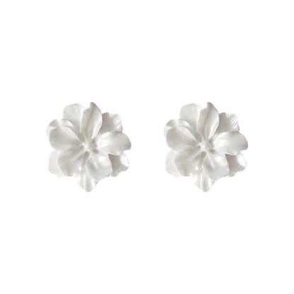 925 Silver Needle White Pearl Camellia Stud Earrings-canovaniajewelry