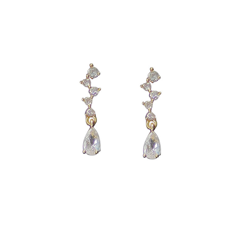 Drop-shaped diamond-encrusted zircon stud earrings-canovaniajewelry