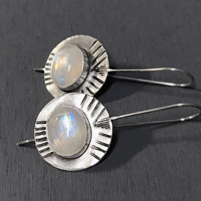 Vintage geometric round set moonstone earrings-canovaniajewelry