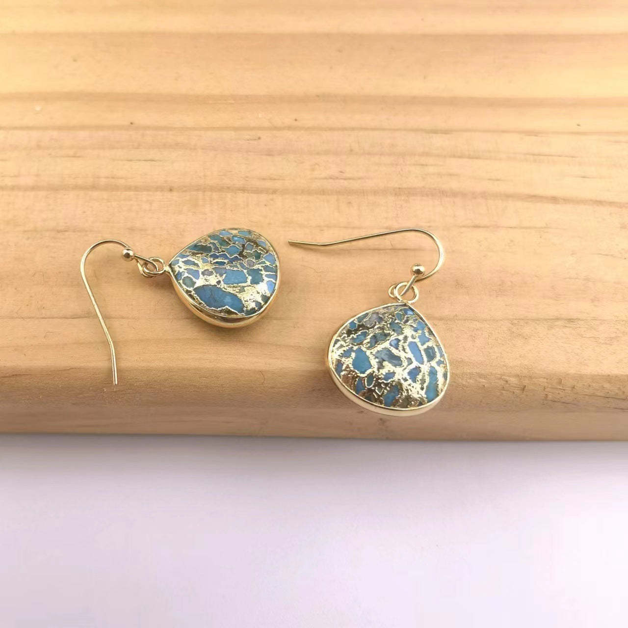 Natural stone gold edge electroplated blue earrings-canovaniajewelry