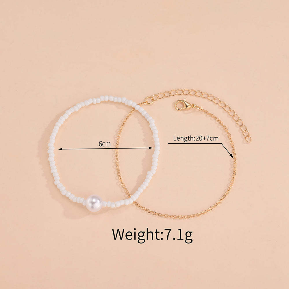 White beads pearl double layer wear metal anklets-canovaniajewelry