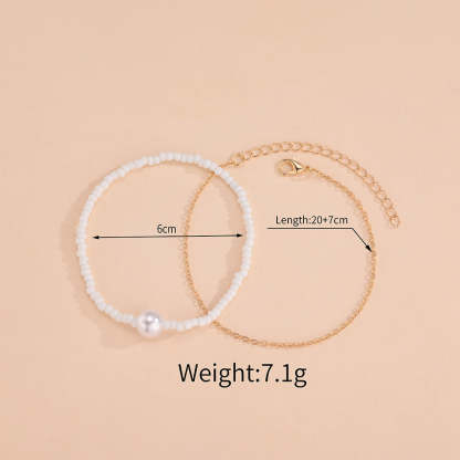White beads pearl double layer wear metal anklets-canovaniajewelry