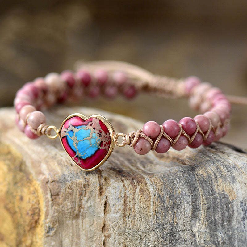 Imperial Stone Peach Heart Double Layer Hand Woven Bracelet-canovaniajewelry