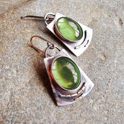 Antique silver plated with purple, green, blue stone earrings-canovaniajewelry