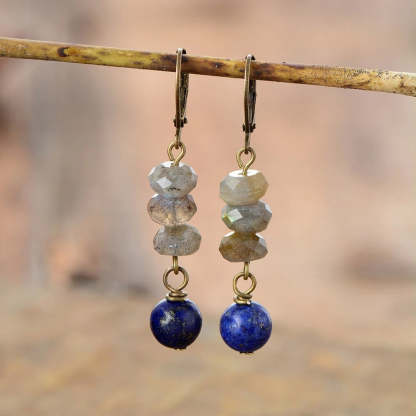 Natural gray blue moonlight wheel beads lapis lazuli beaded earrings-canovaniajewelry