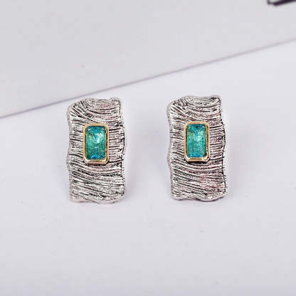 Vintage silvery blue and blue stone earrings-canovaniajewelry