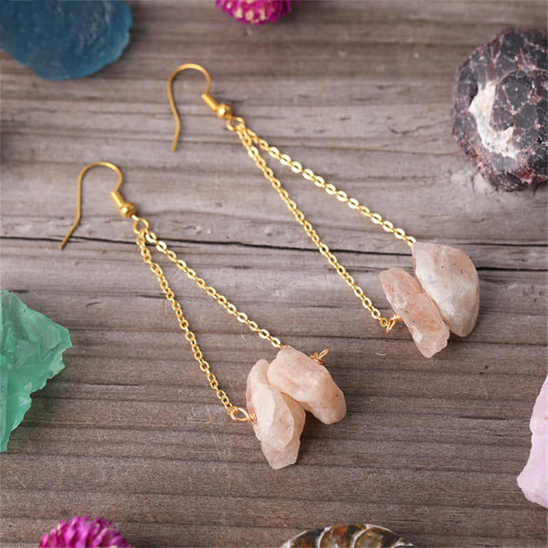 Natural gravel gold hook earrings-canovaniajewelry