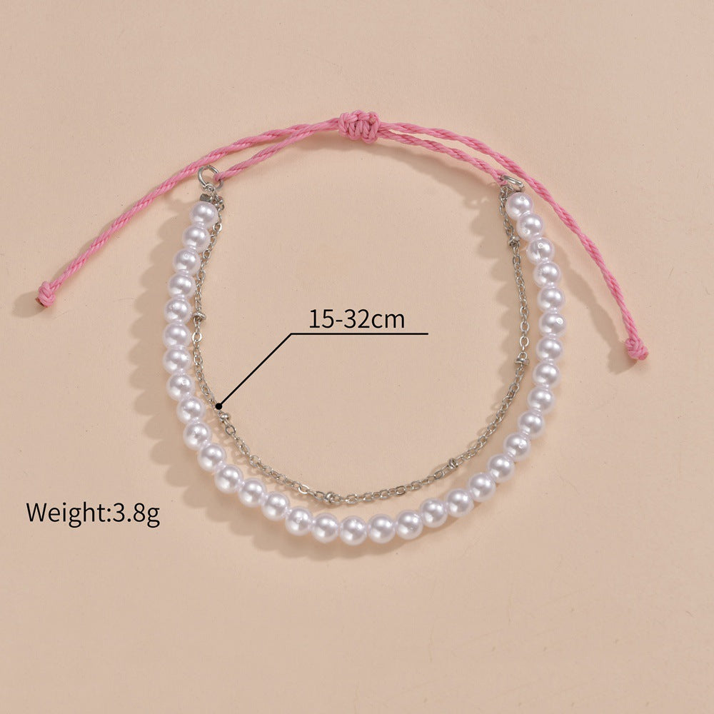 Pearl adjustable braided double anklet-canovaniajewelry