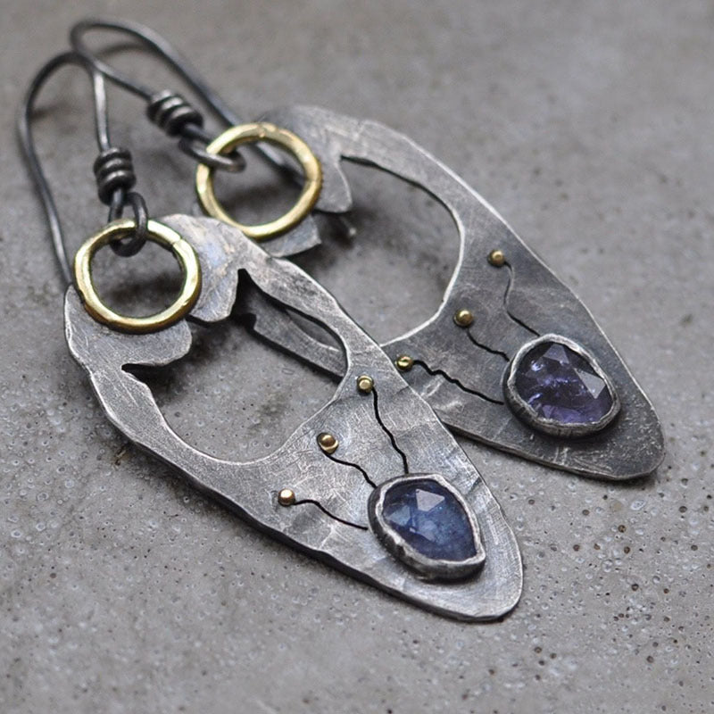 Hollow metal blue purple crystal earrings-canovaniajewelry
