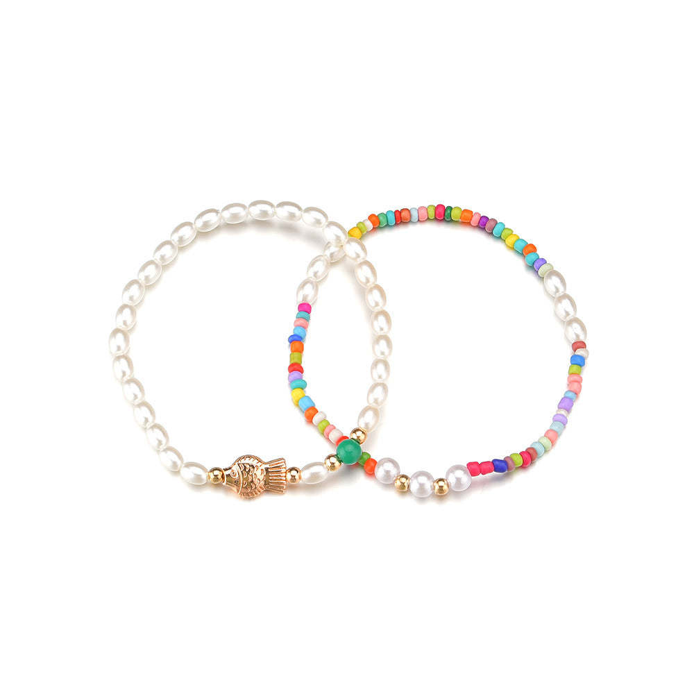 Colorful beads pearl fish pendant anklet jewelry 2 sets-canovaniajewelry