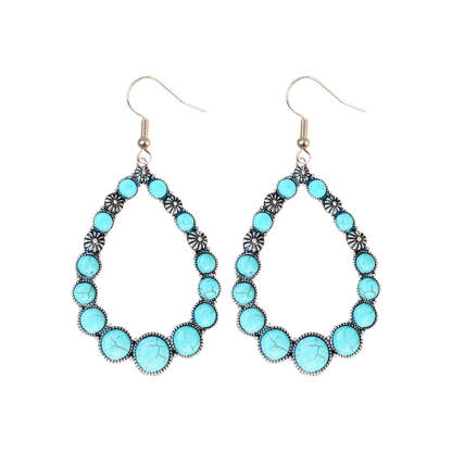 Geometric hollow drop-shaped flower turquoise earrings-canovaniajewelry