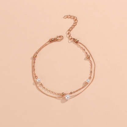 Summer Beach Pearl Double Layer Metal Anklet-canovaniajewelry