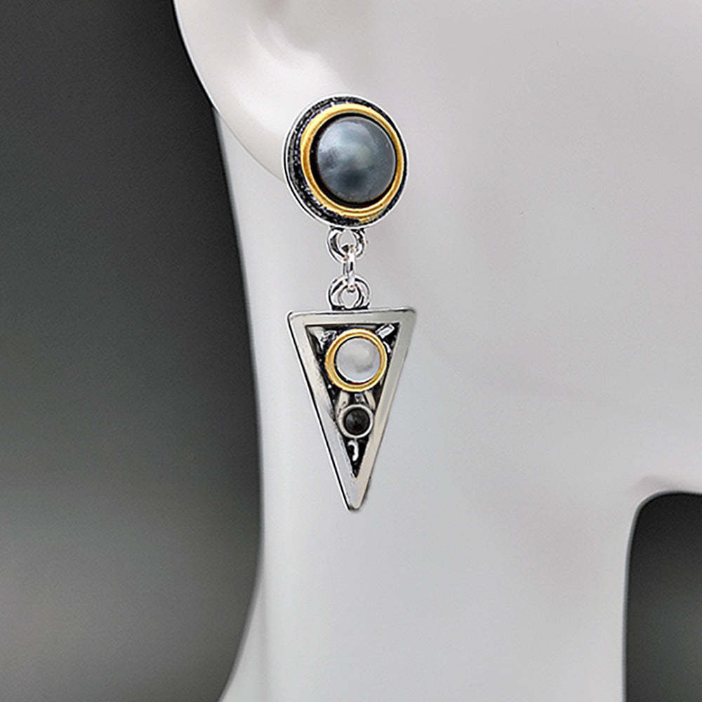 Triangle inlaid pearl shell moonstone earrings-canovaniajewelry