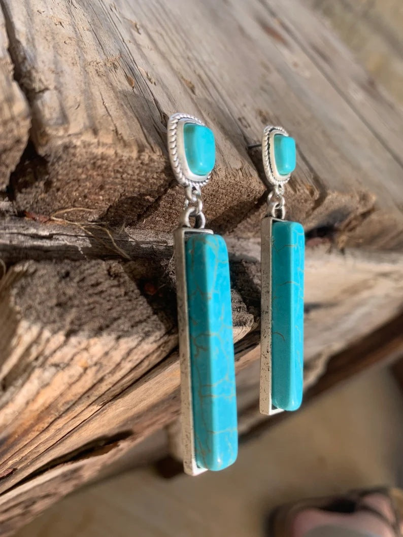 Rectangular turquoise earrings Pendant-canovaniajewelry