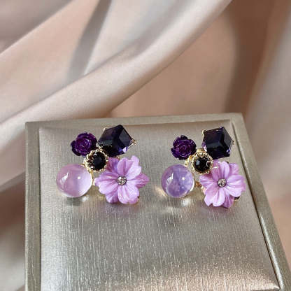 Amethyst Resin Flower Stud Earrings-canovaniajewelry