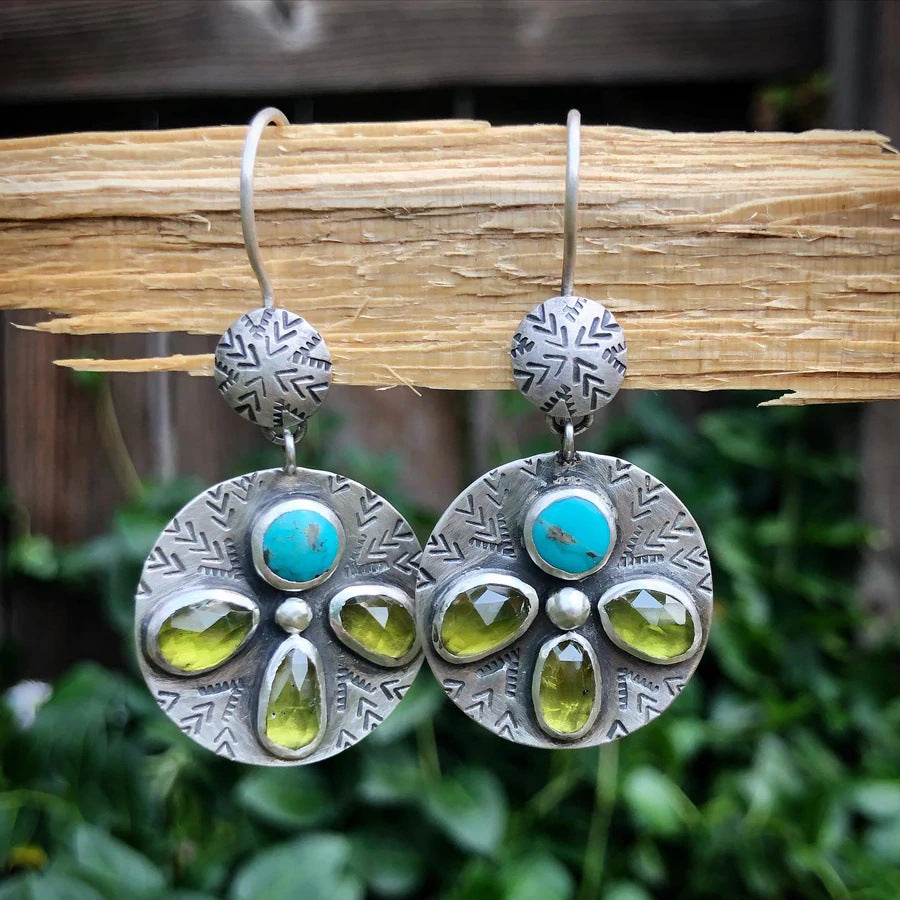 Vintage flower set zircon turquoise earrings-canovaniajewelry
