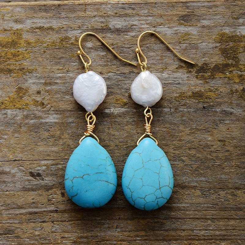 Bohemian Turquoise Drop Pearl Drop Earrings-canovaniajewelry