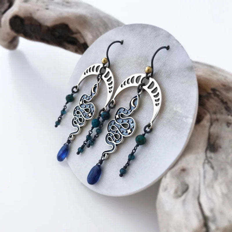 Star-moon Serpentine earrings in blue crystal-canovaniajewelry