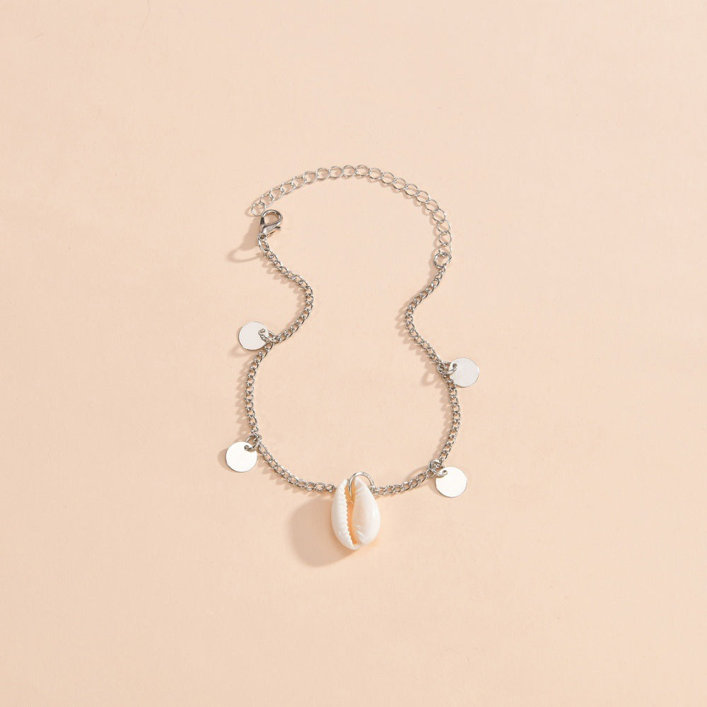Beach shell pendant round piece fringe women's anklet-canovaniajewelry