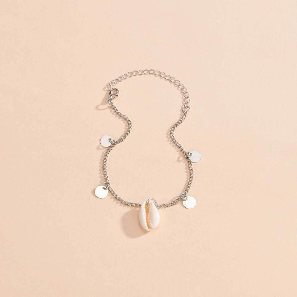 Beach shell pendant round piece fringe women's anklet-canovaniajewelry