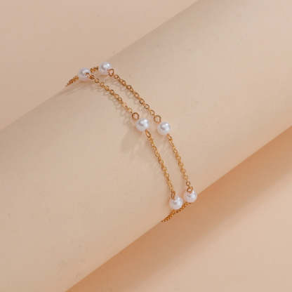 Beach simple pearl double alloy anklet-canovaniajewelry