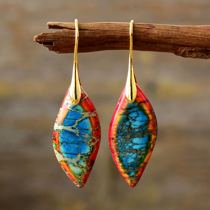 Sea Sediment Jasper Gemstone Drop Earrings-canovaniajewelry