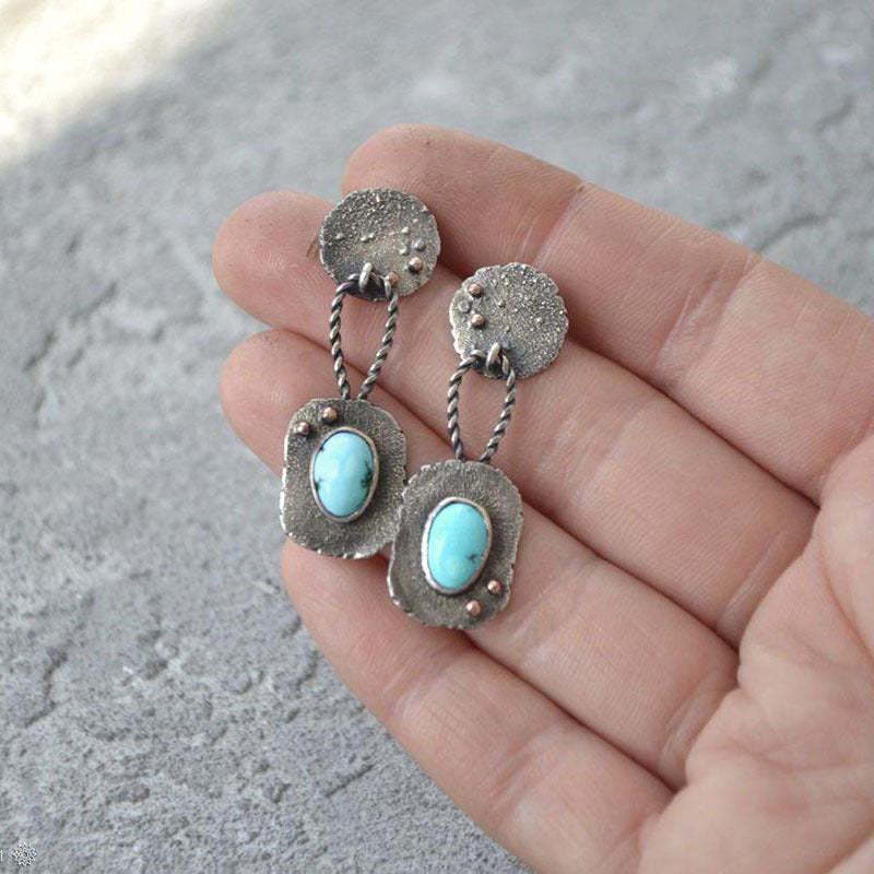 Bohemian oval turquoise twist cord metallic personality earrings-canovaniajewelry
