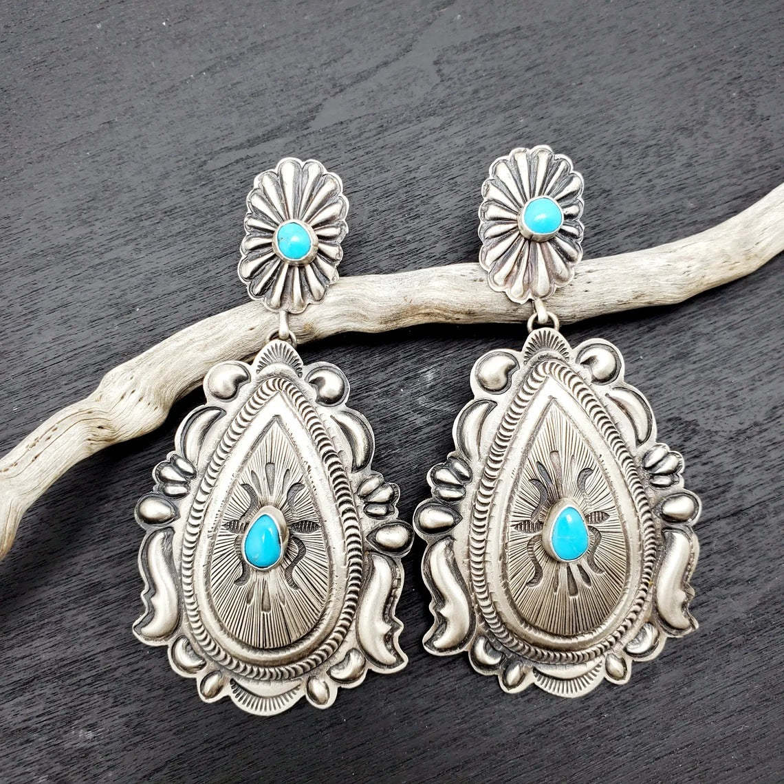 Boho turquoise carved earrings-canovaniajewelry