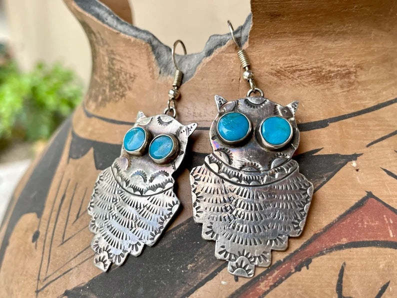 Vintage Owl Turquoise Earrings-canovaniajewelry