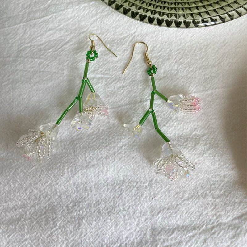Transparent flowers braided beaded hand earrings-canovaniajewelry