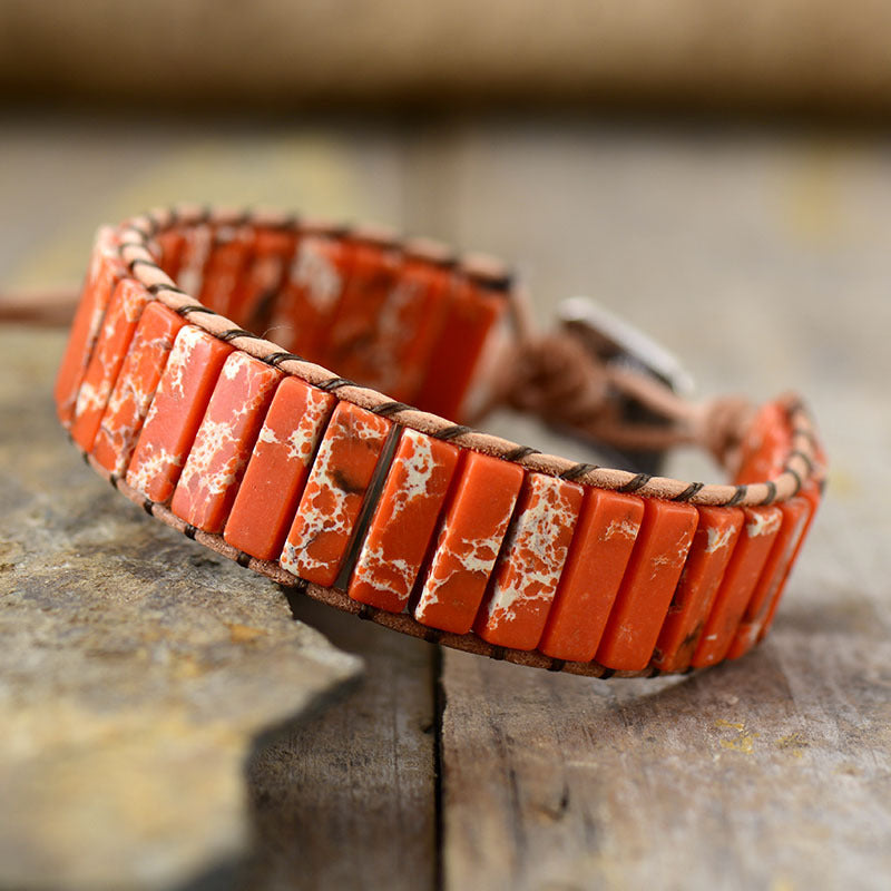 Orange Imperial Stone Leather Handwoven Bracelet-canovaniajewelry