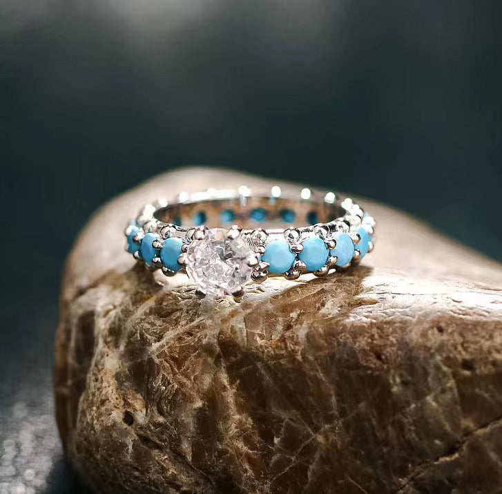 Zircon Full Circle Turquoise Diamond Ring-canovaniajewelry