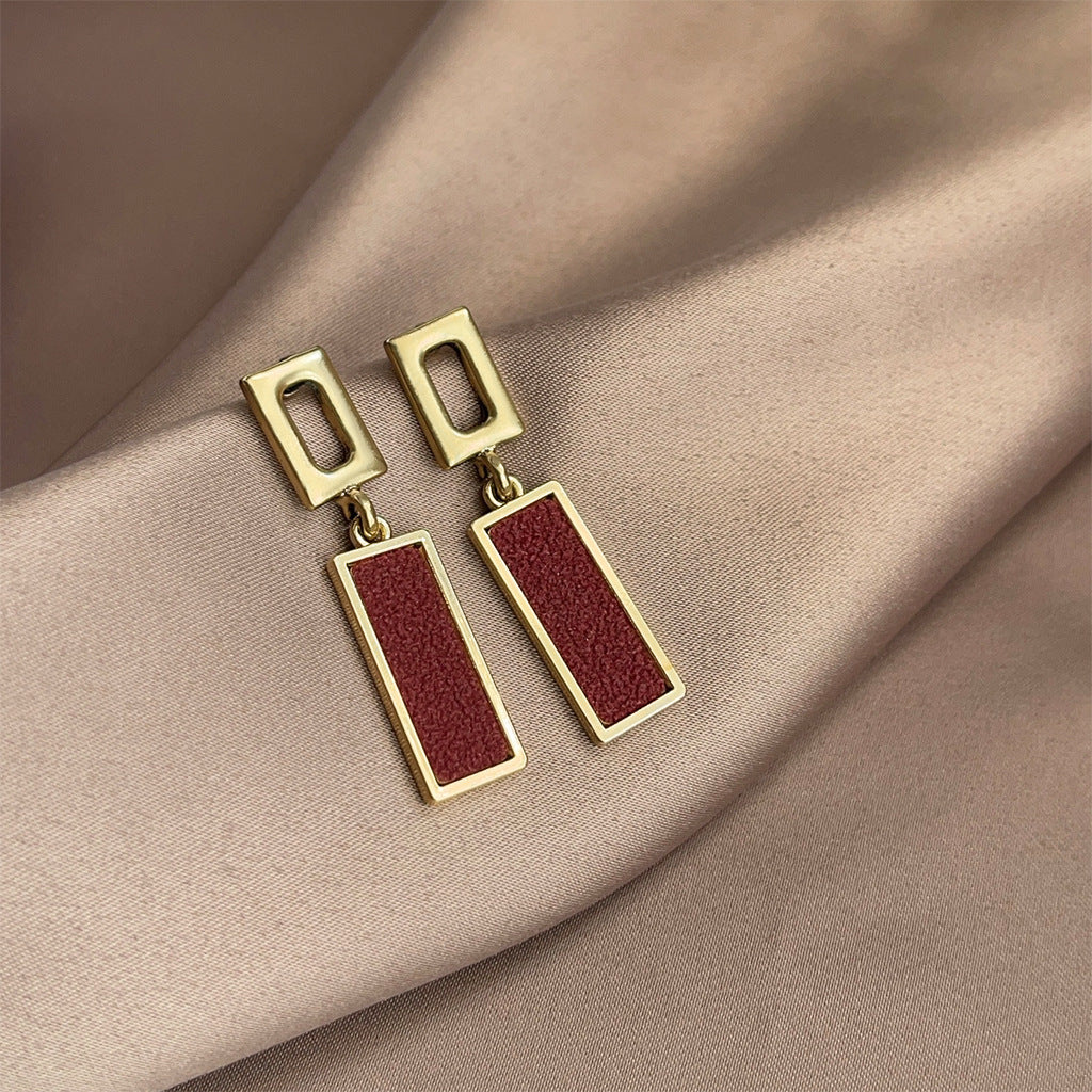 Long geometric red leather earrings-canovaniajewelry