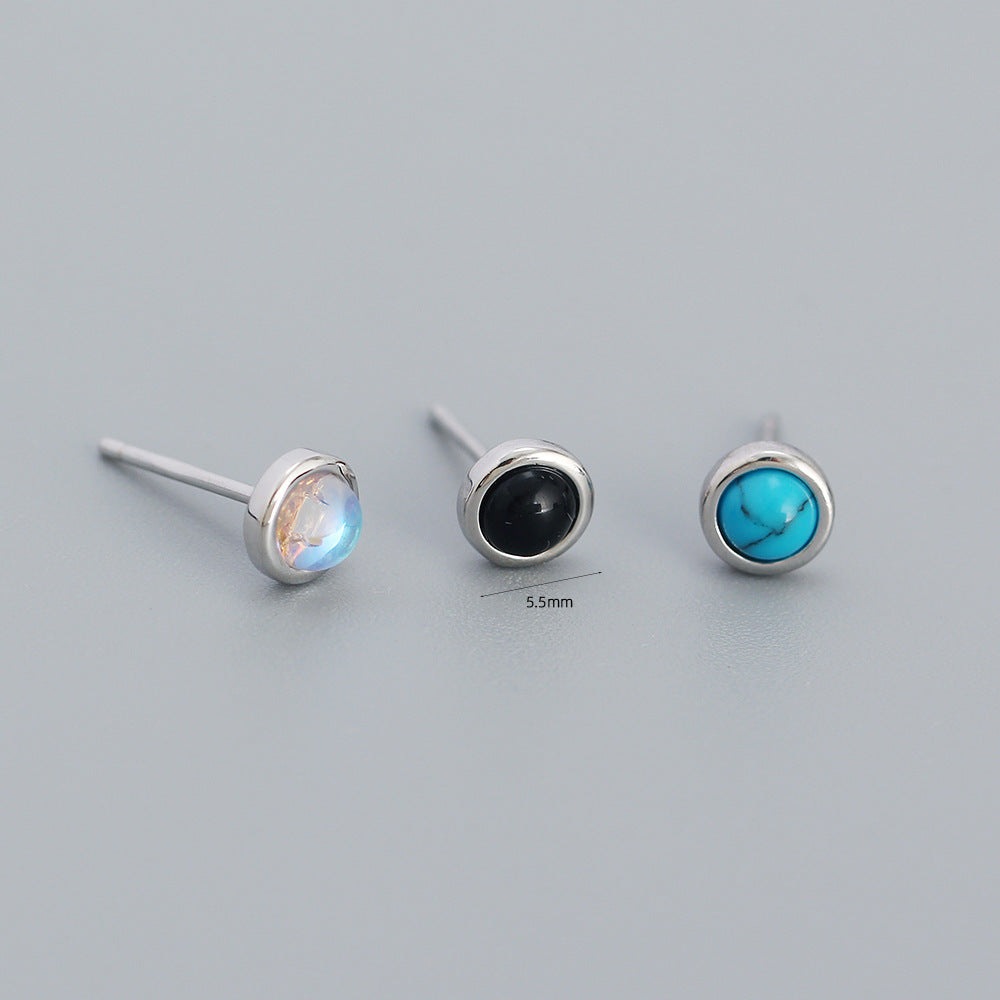 Geometric round agate turquoise opal stud earrings-canovaniajewelry