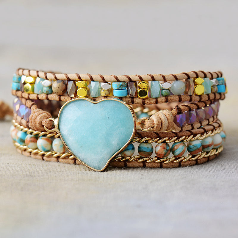 Natural stone blue amazonite handwoven beaded bracelet-canovaniajewelry