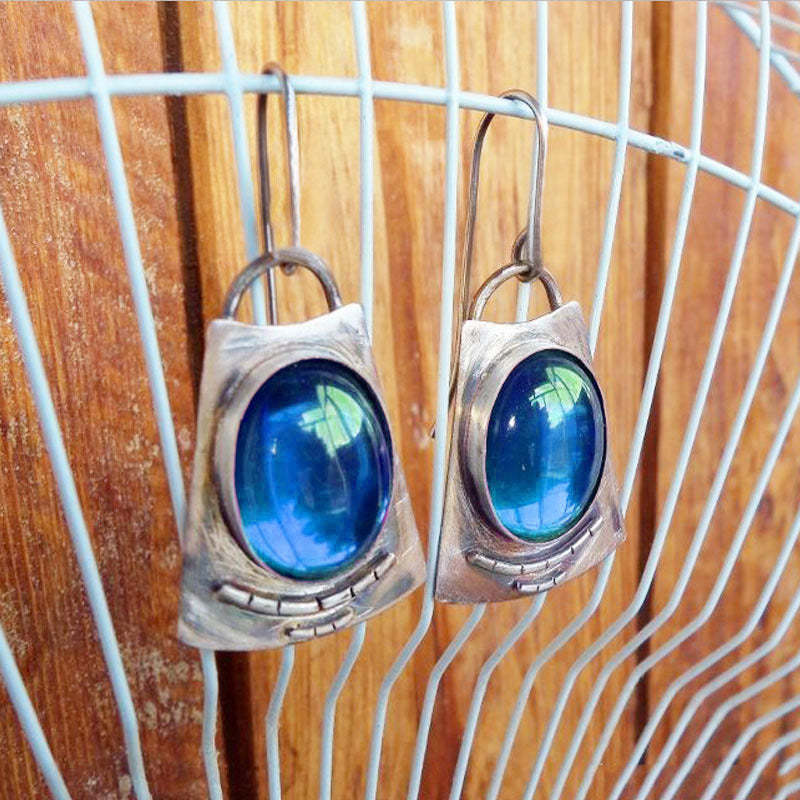 Antique silver plated with purple, green, blue stone earrings-canovaniajewelry
