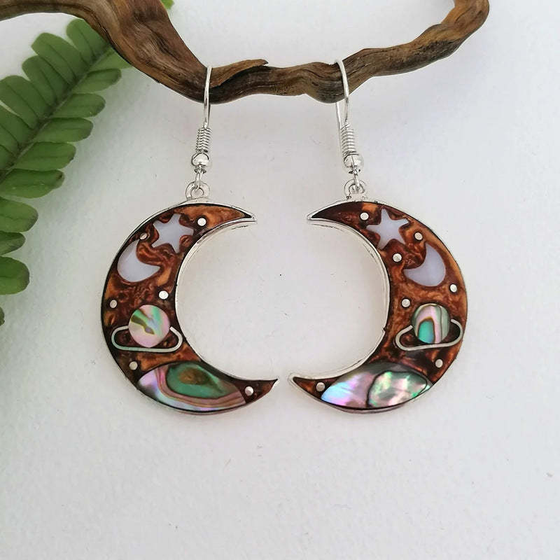 Bohemian moon shaped cosmic planet earrings-canovaniajewelry