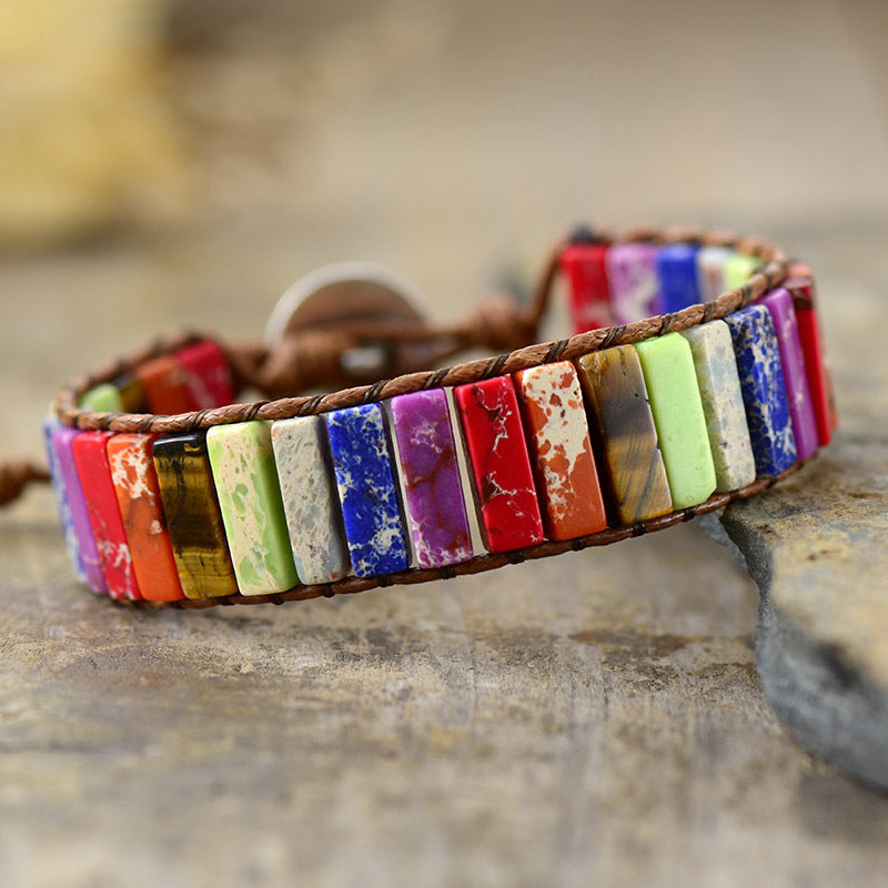 Colorful Synthetic Imperial Stone Leather Handwoven Bracelet-canovaniajewelry