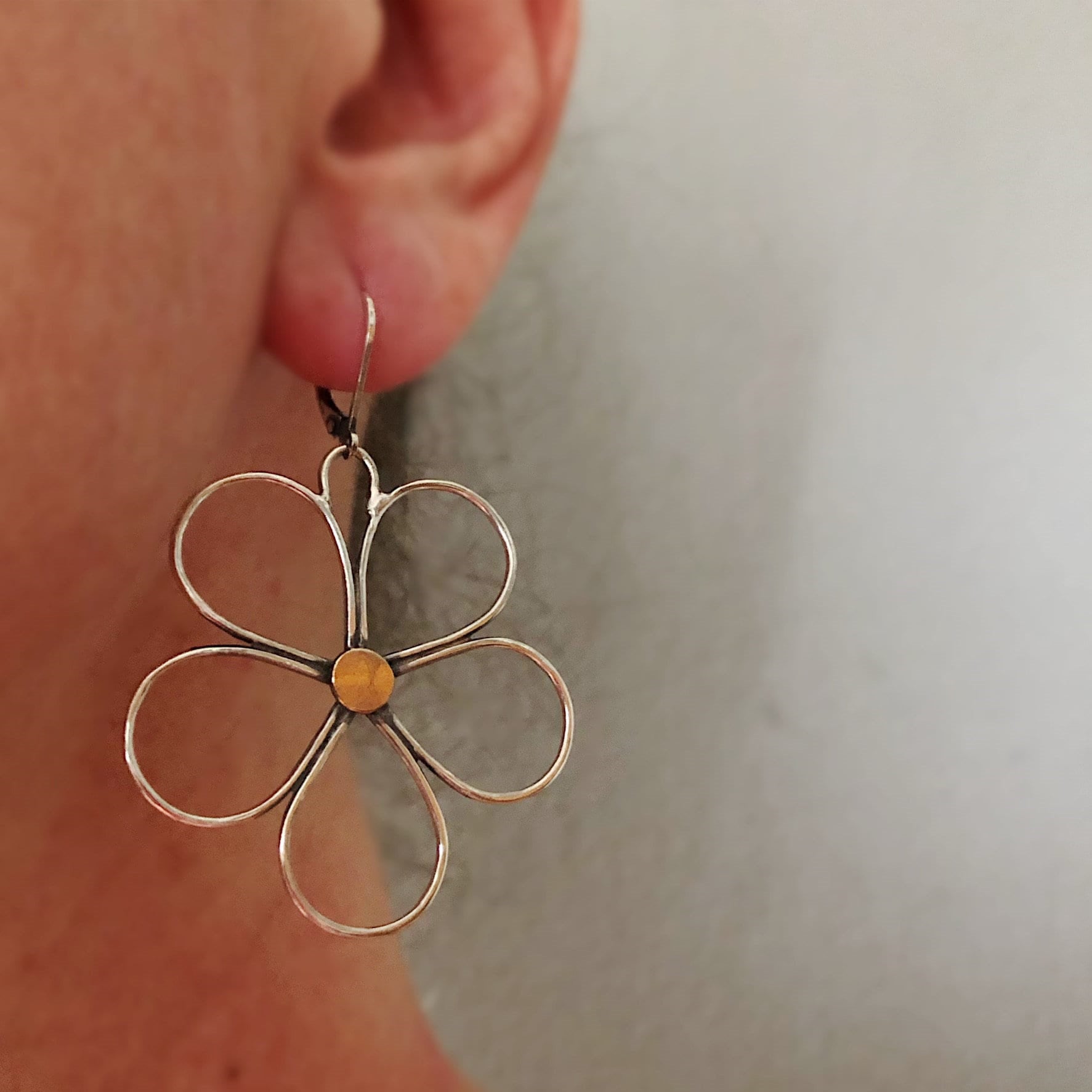 Bohemian large sterling silver flower earrings-canovaniajewelry