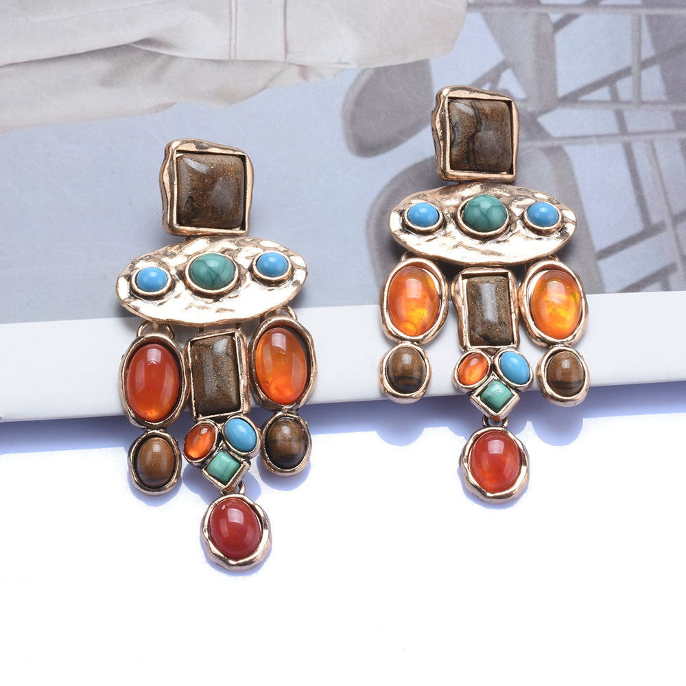 Baroque luxe Vintage mixed gem geometric pendant earrings-canovaniajewelry
