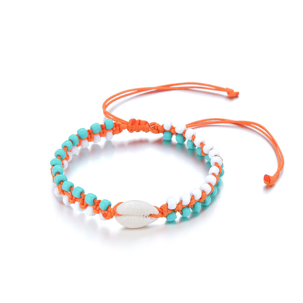 Two-tone bead-woven natural shell anklet-canovaniajewelry