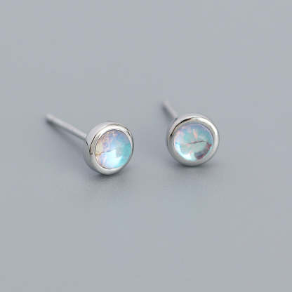 Geometric round agate turquoise opal stud earrings-canovaniajewelry