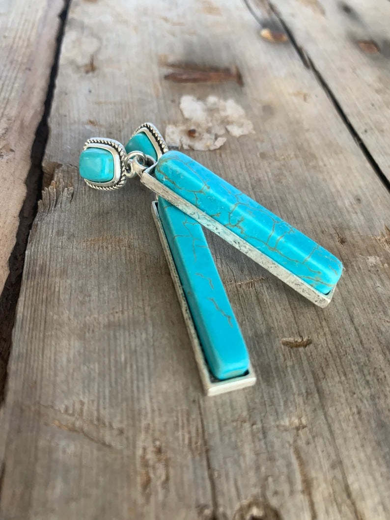 Rectangular turquoise earrings Pendant-canovaniajewelry