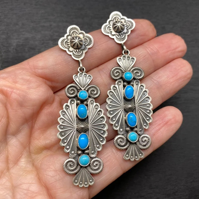 Bohemian Ethnic retro irregular turquoise earrings-canovaniajewelry