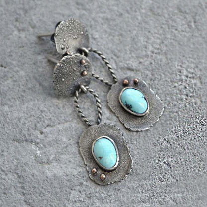 Bohemian oval turquoise twist cord metallic personality earrings-canovaniajewelry