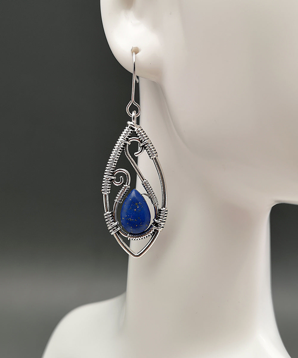 Vintage Silver Thread Lapis Lazuli earrings-canovaniajewelry