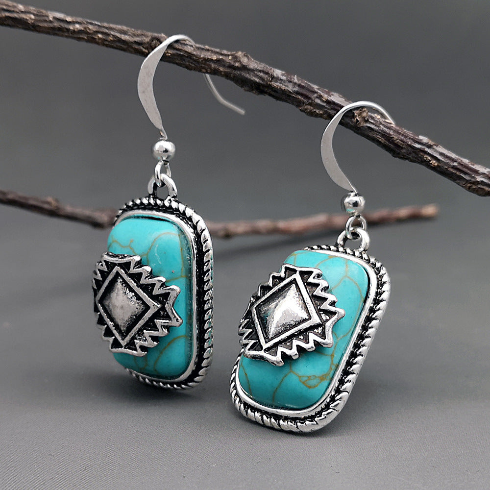 Shield Retro Green Turquoise earrings-canovaniajewelry