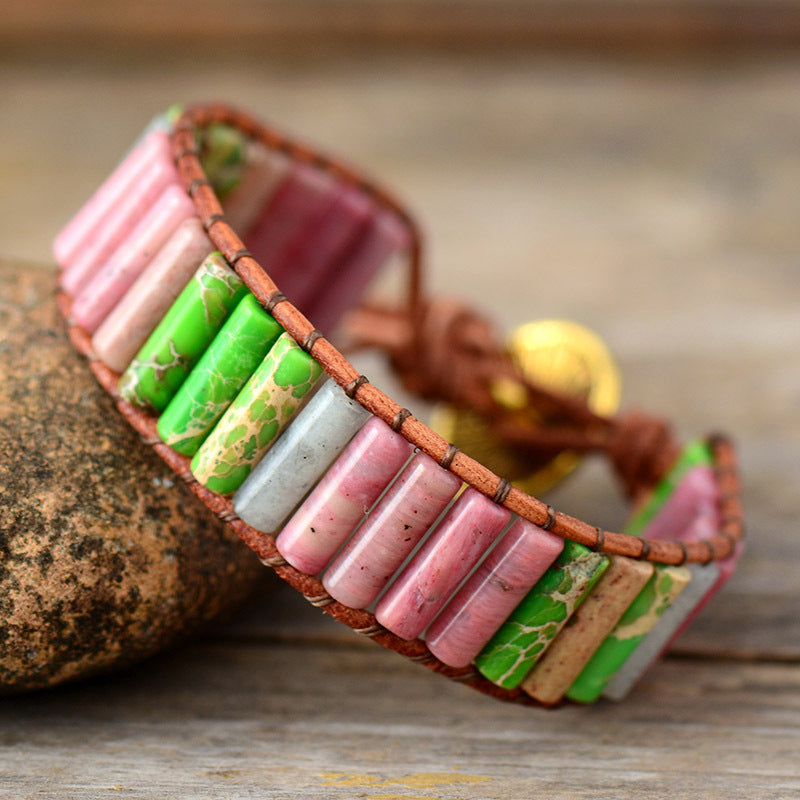 Natural stone turquoise multi-color leather hand-woven bracelet-canovaniajewelry